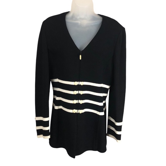 Women's St. John Collection By Marie Gray Black/White Striped Wool+ Sweater. 8 - Picture 3 of 16